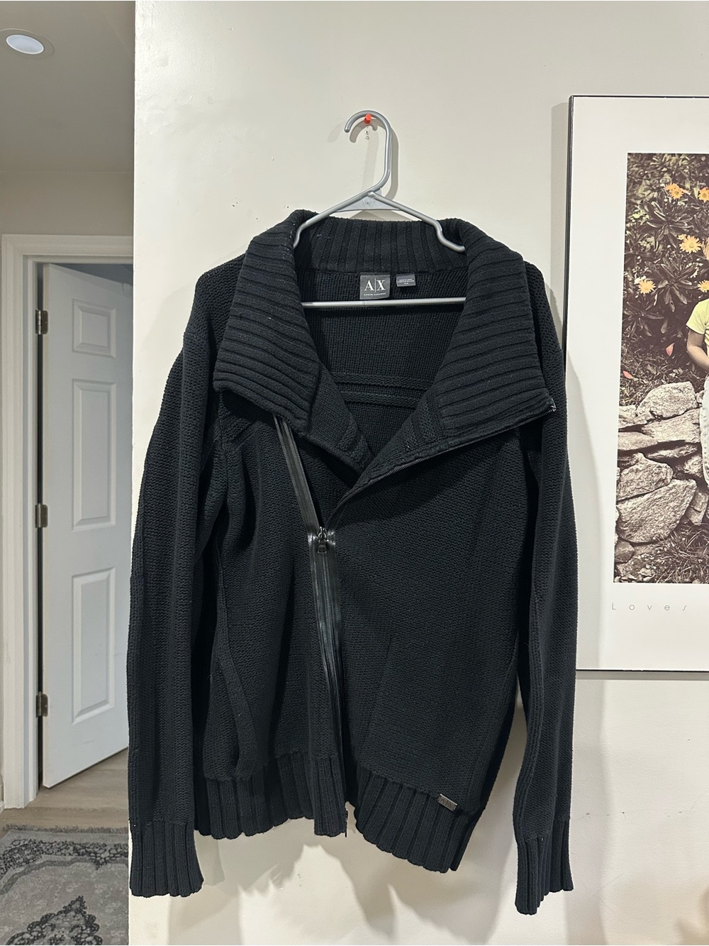 A/X Armani Exchange Black Ribbed-Knit Asymmetric Zip Jacket